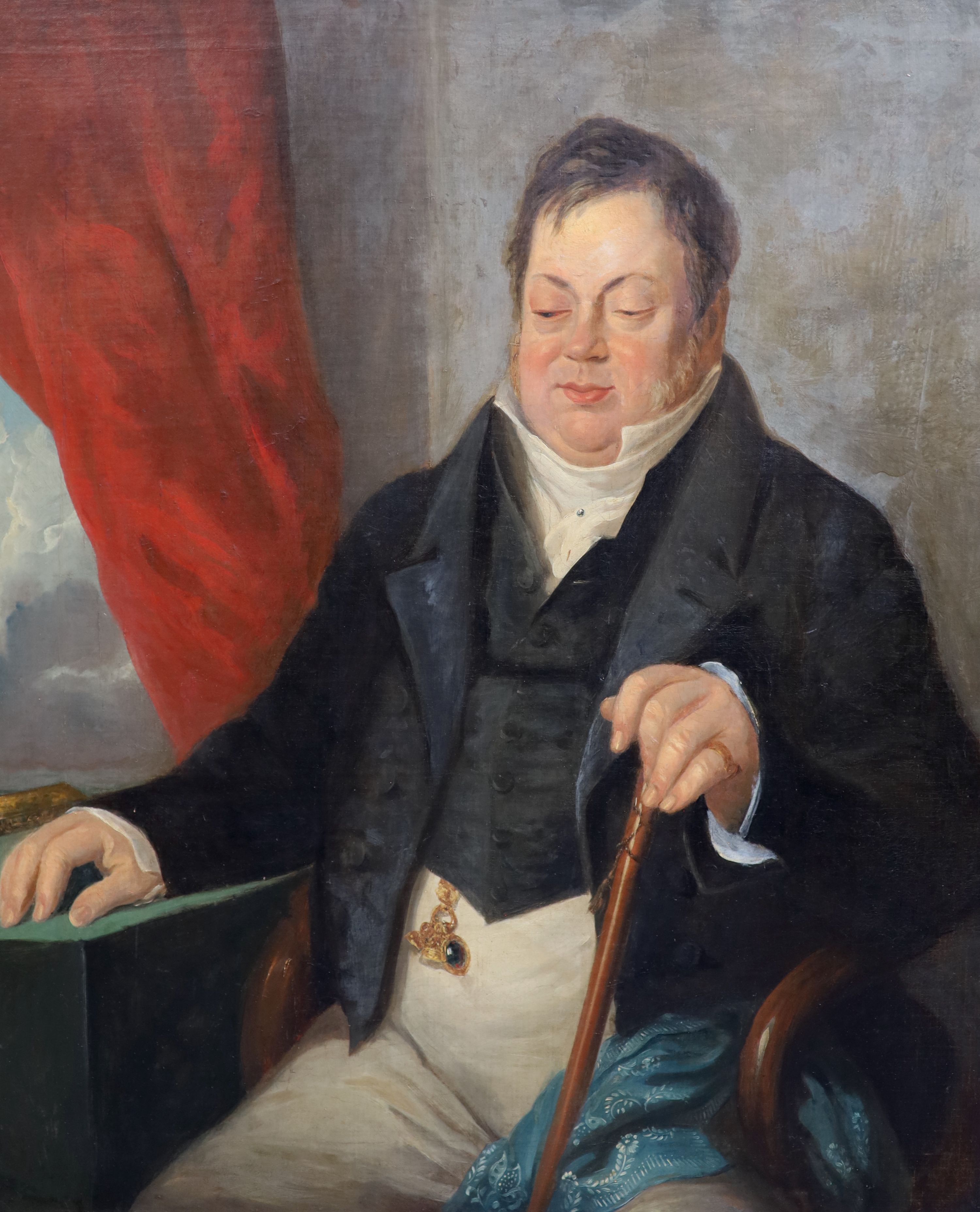 Attributed to Benjamin Marshall (1767-1848), Portrait of a seated portly gentleman, by repute, Samuel Vale (1797-1835), oil on canvas, 76 x 62.25cm